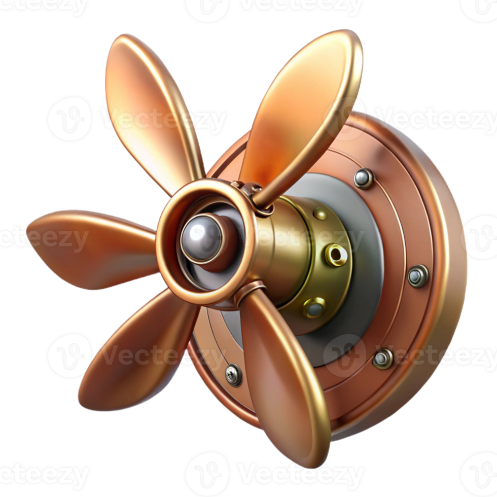 serene artistic Steampunk airship propeller with ornate copper blades authentic png