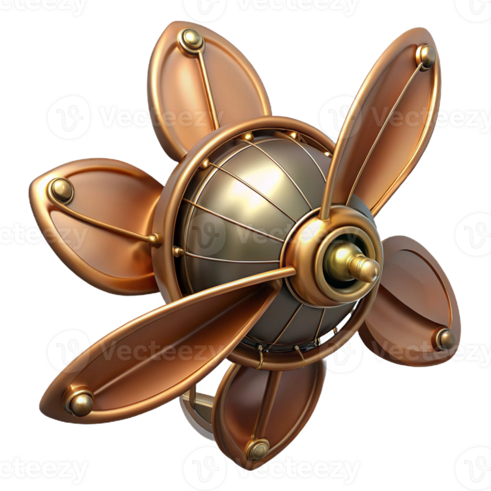 beautiful rustic Steampunk airship propeller with ornate copper blades genuine png