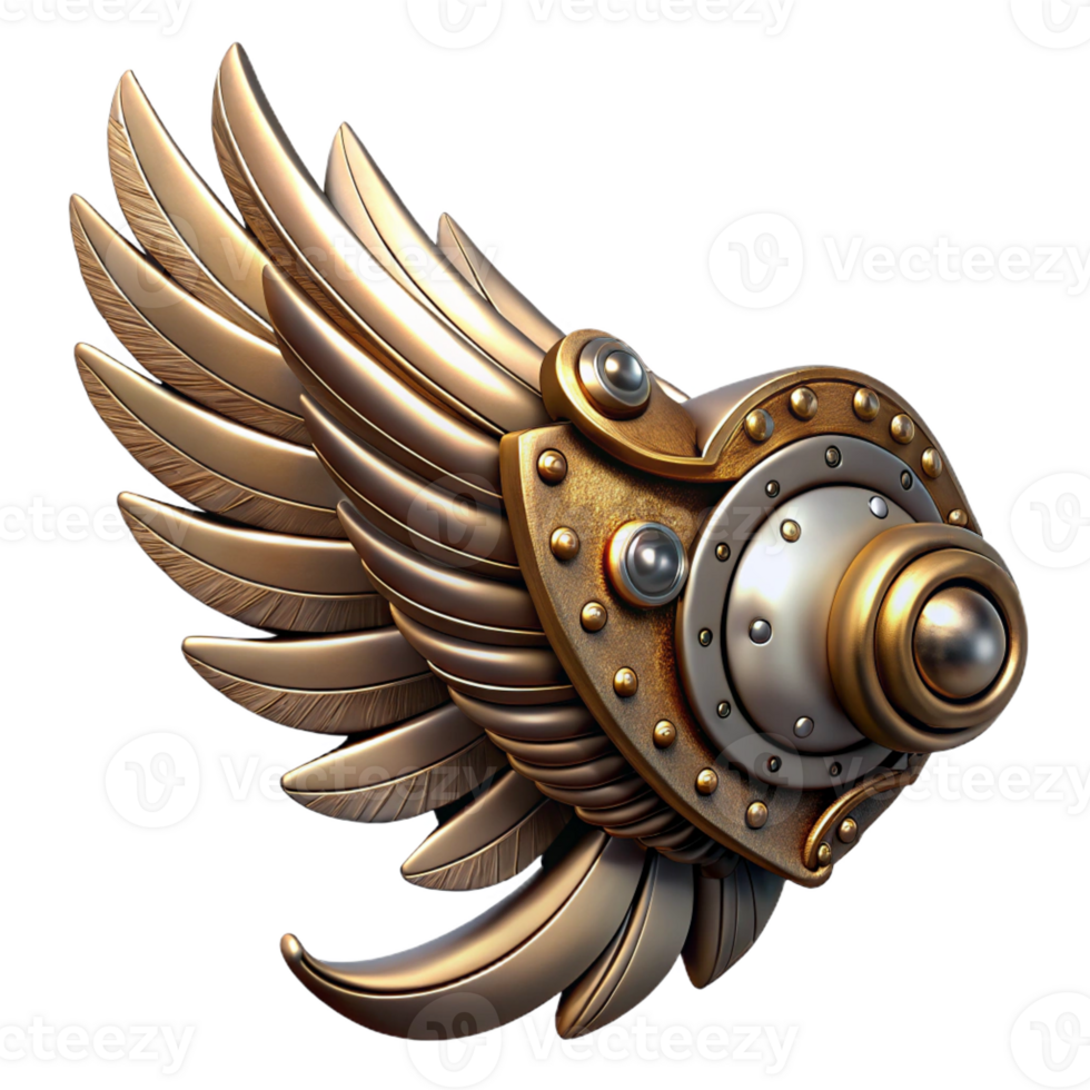 magnificent modern Steampunk wing with intricate metal framework and feather details premium png