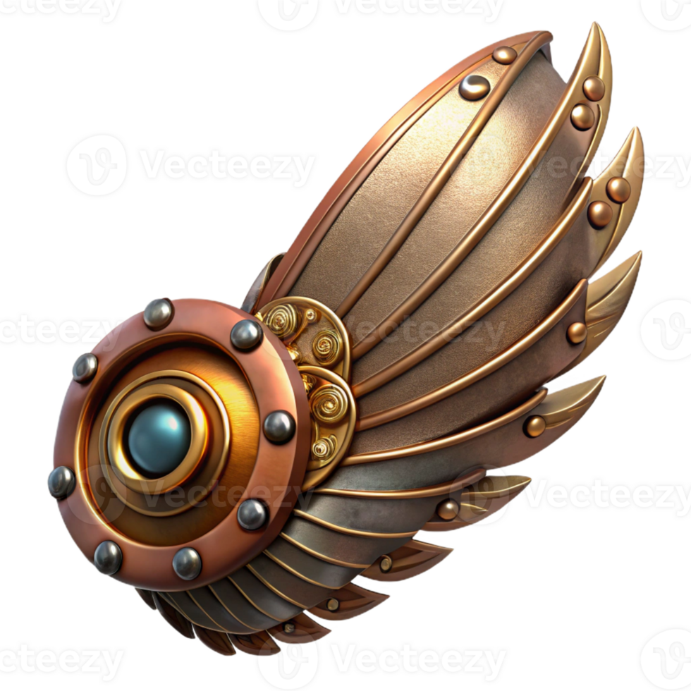 stunning minimalist Steampunk wing with intricate metal framework and feather details authentic png
