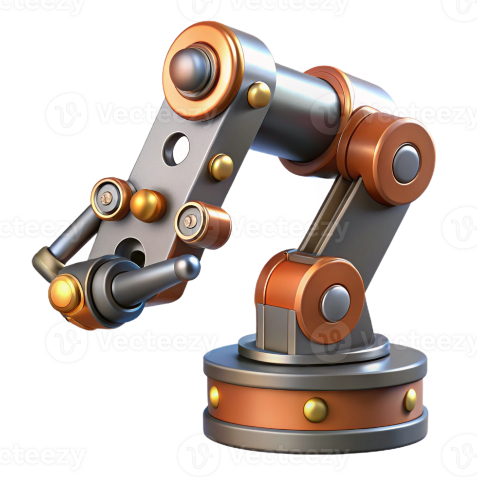 dramatic classic Steampunk robotic arm with articulated joints and rivets premium png