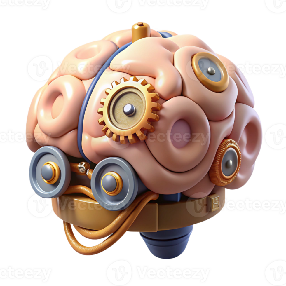 elegant artistic Steampunk brain with exposed gears and wires high resolution png