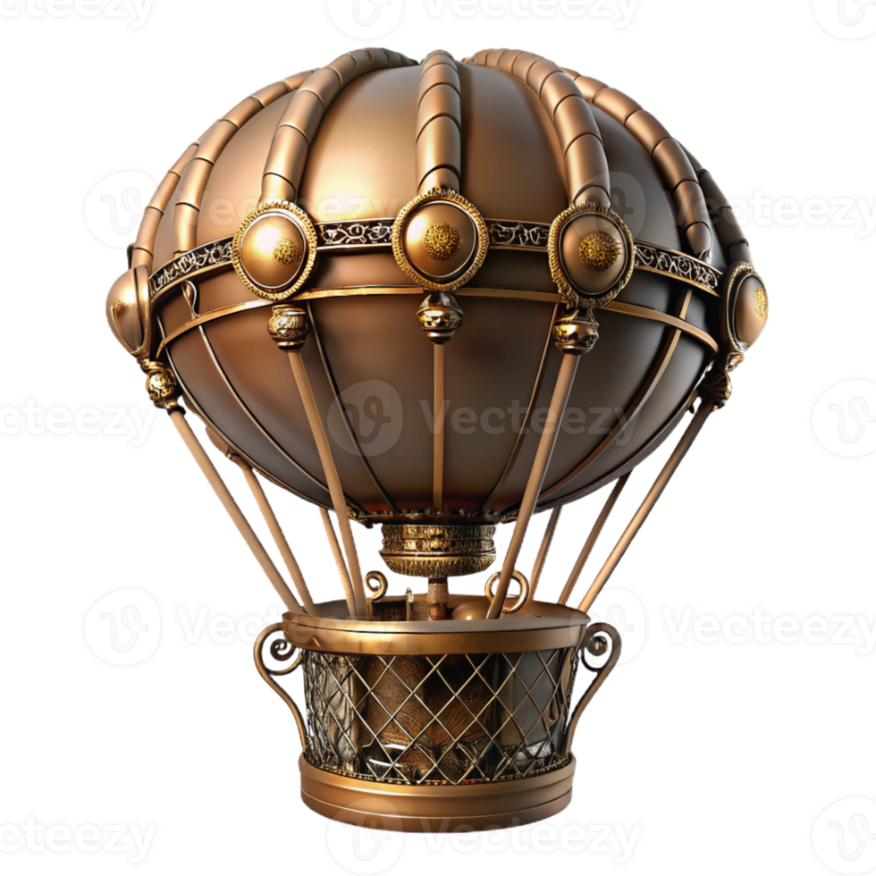 impressive abstract Steampunk hot air balloon basket with intricate metalwork professional png