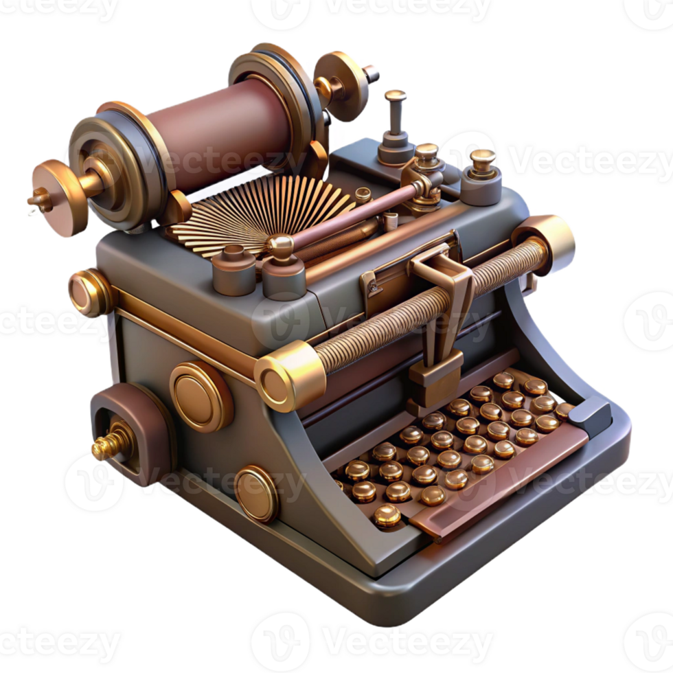 wonderful rustic Steampunk typewriter with keys and levers high resolution png