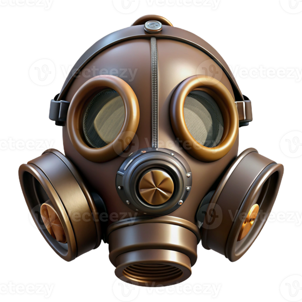 vibrant rustic Steampunk gas mask with filters and leather straps 4K png