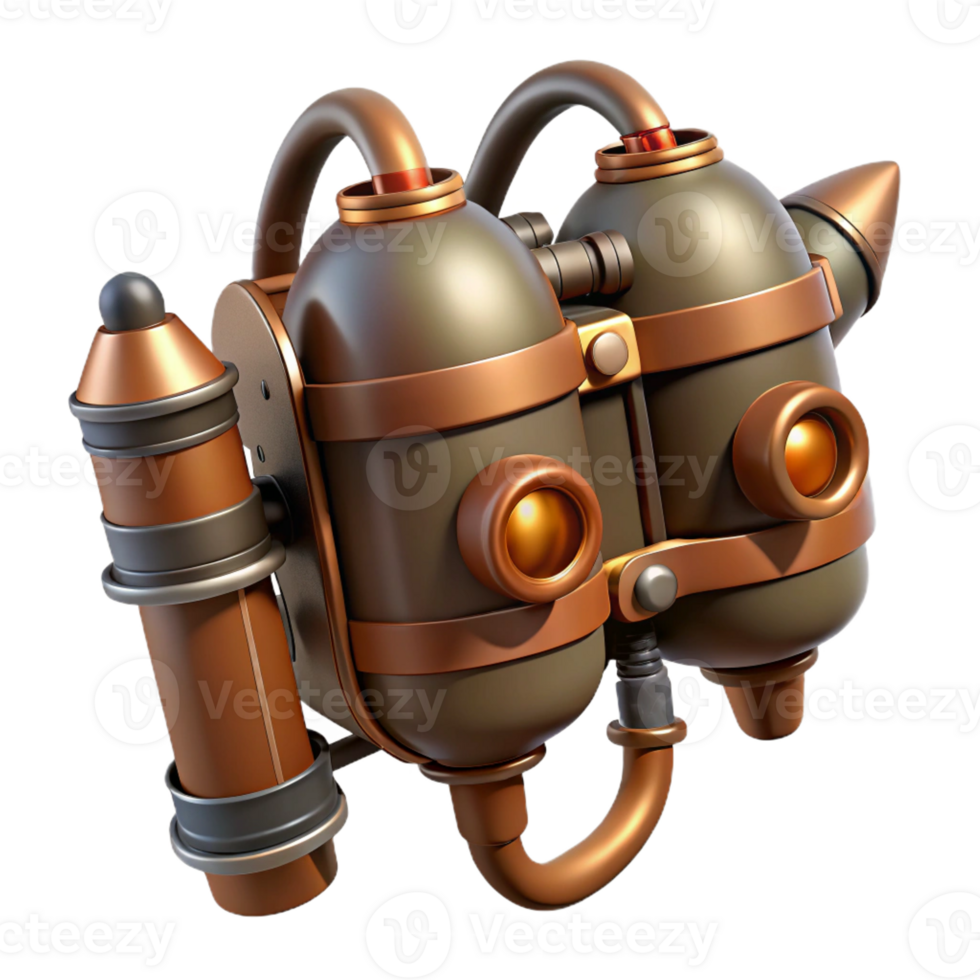 beautiful artistic Steampunk jetpack with copper pipes and thrusters genuine png