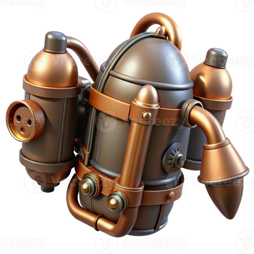 vibrant rustic Steampunk jetpack with copper pipes and thrusters detailed png