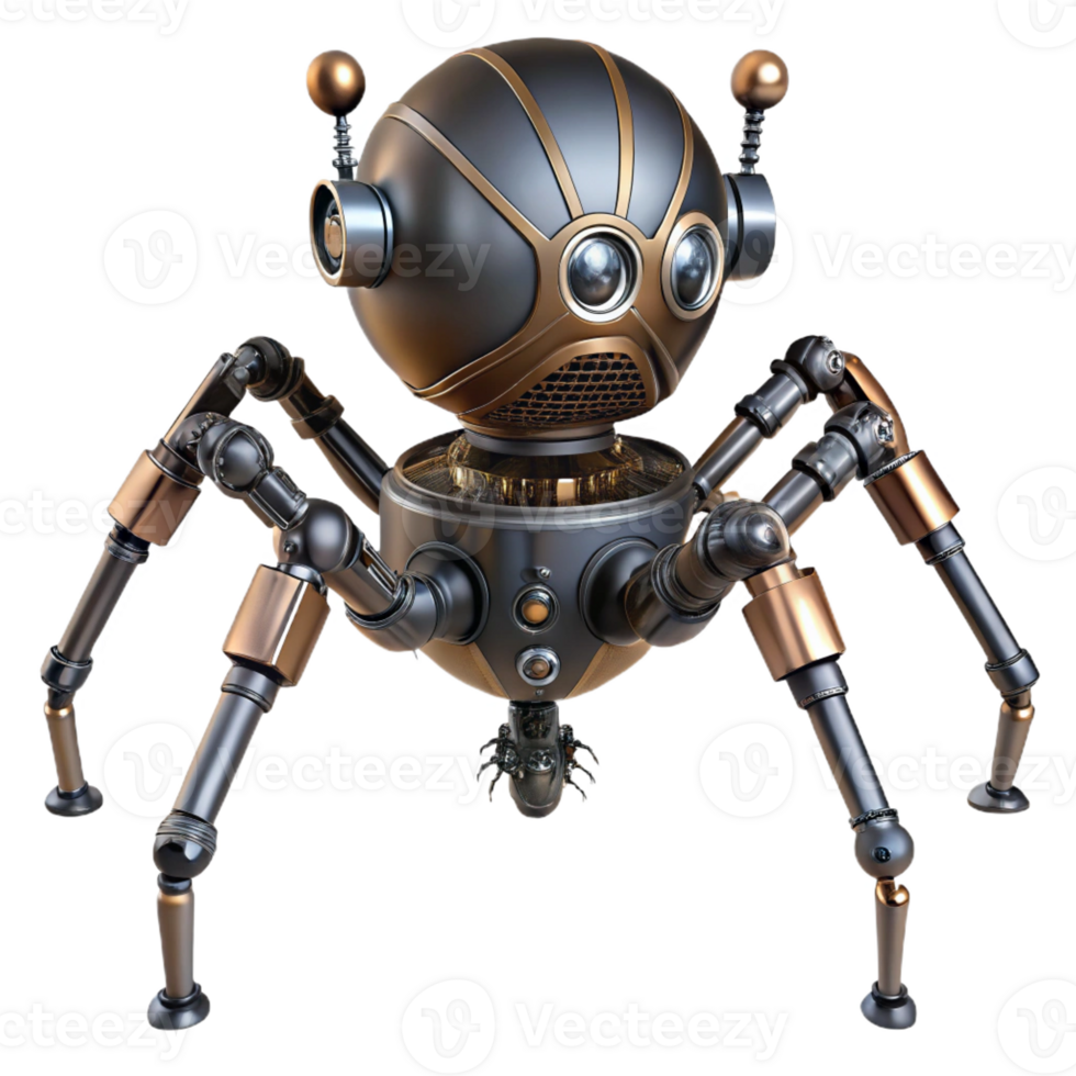 dramatic traditional Steampunk robotic spider with articulated legs genuine png