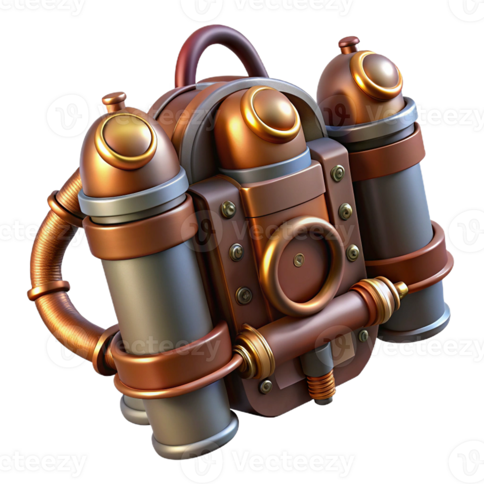 impressive artistic Steampunk jetpack with copper pipes and thrusters 4K png