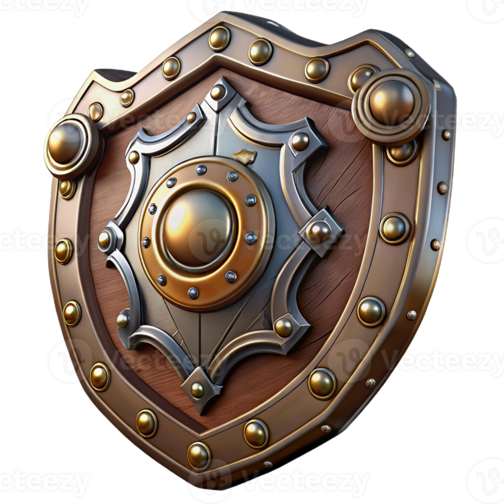 extraordinary traditional Steampunk shield with metal plating and intricate designs 4K png