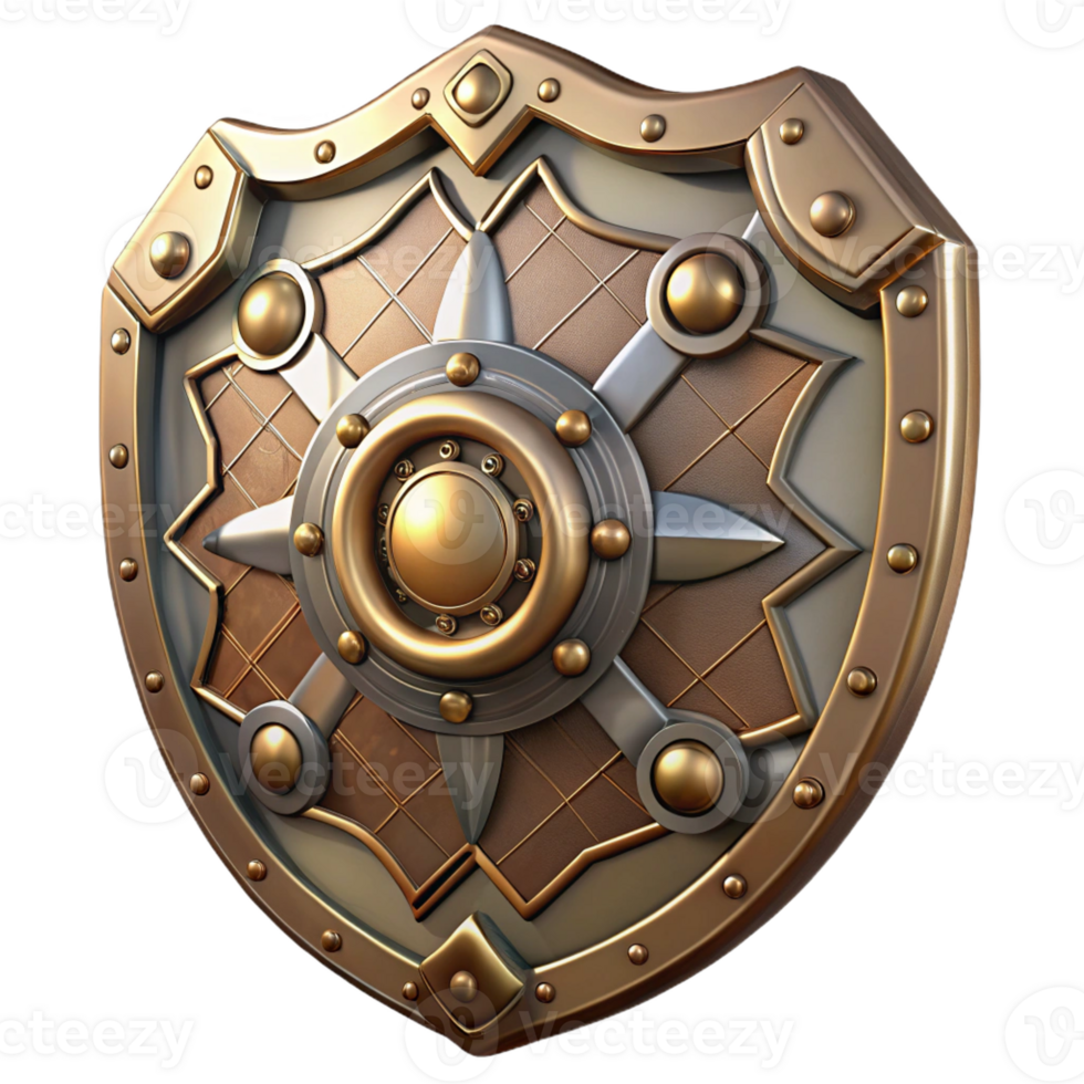 magnificent contemporary Steampunk shield with metal plating and intricate designs high quality png