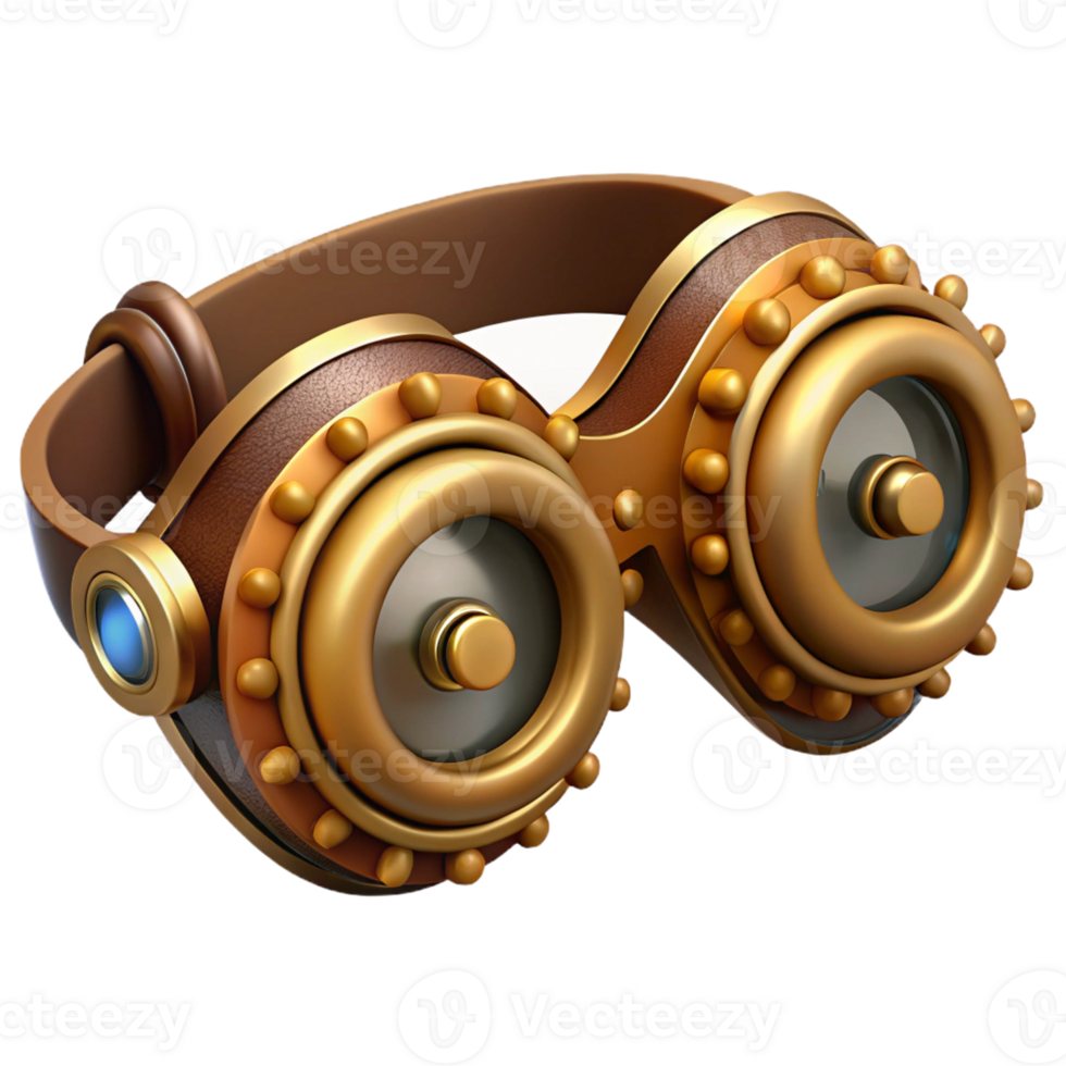 serene classic Steampunk goggles with intricate brass gears and leather straps detailed png