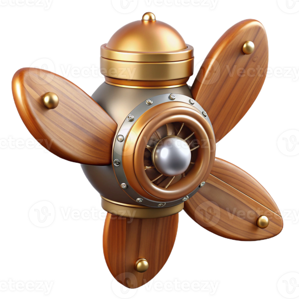 extraordinary rustic Steampunk airship propeller made of polished wood and copper detailed png