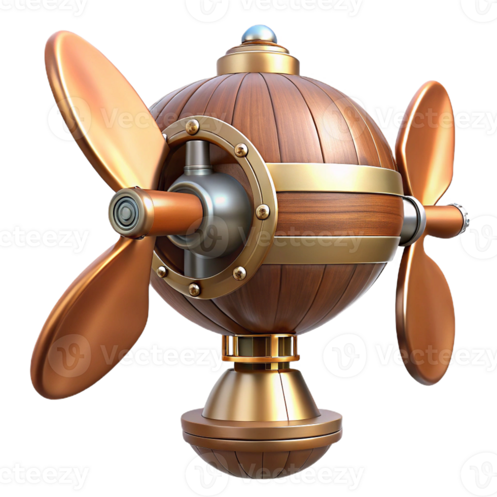 magnificent creative Steampunk airship propeller made of polished wood and copper premium png