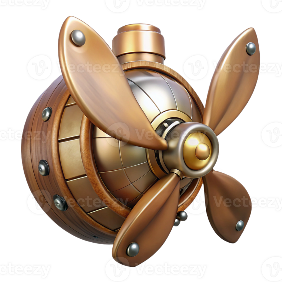 impressive rustic Steampunk airship propeller made of polished wood and copper genuine png