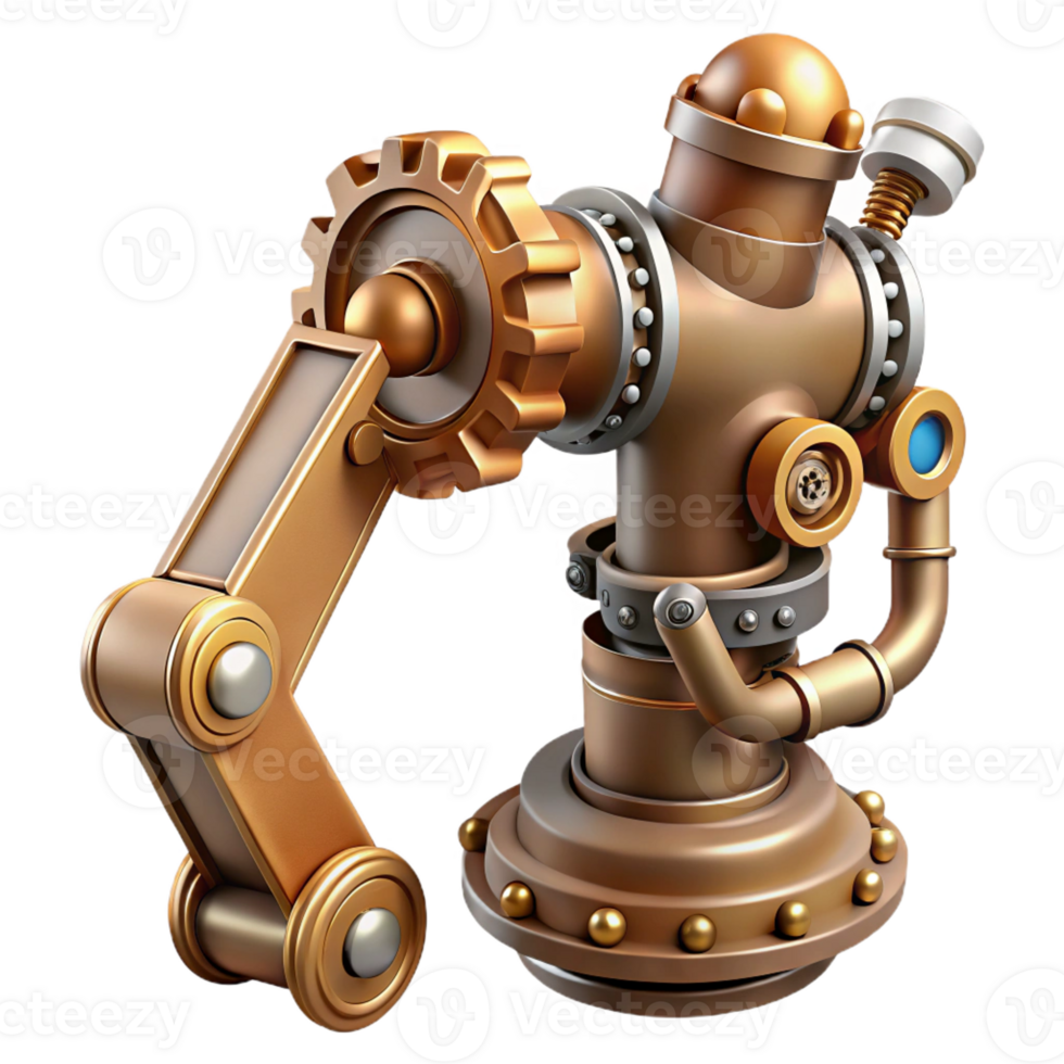 serene rustic Steampunk robotic arm with exposed gears and steam vents exclusive png