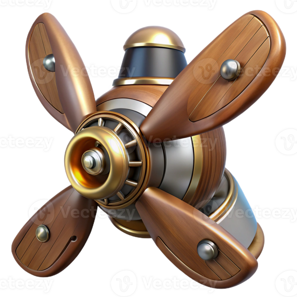 vibrant minimalist Steampunk airship propeller made of polished wood and copper high quality png