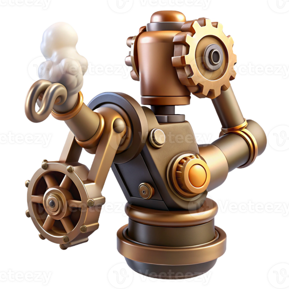 serene minimalist Steampunk robotic arm with exposed gears and steam vents original png