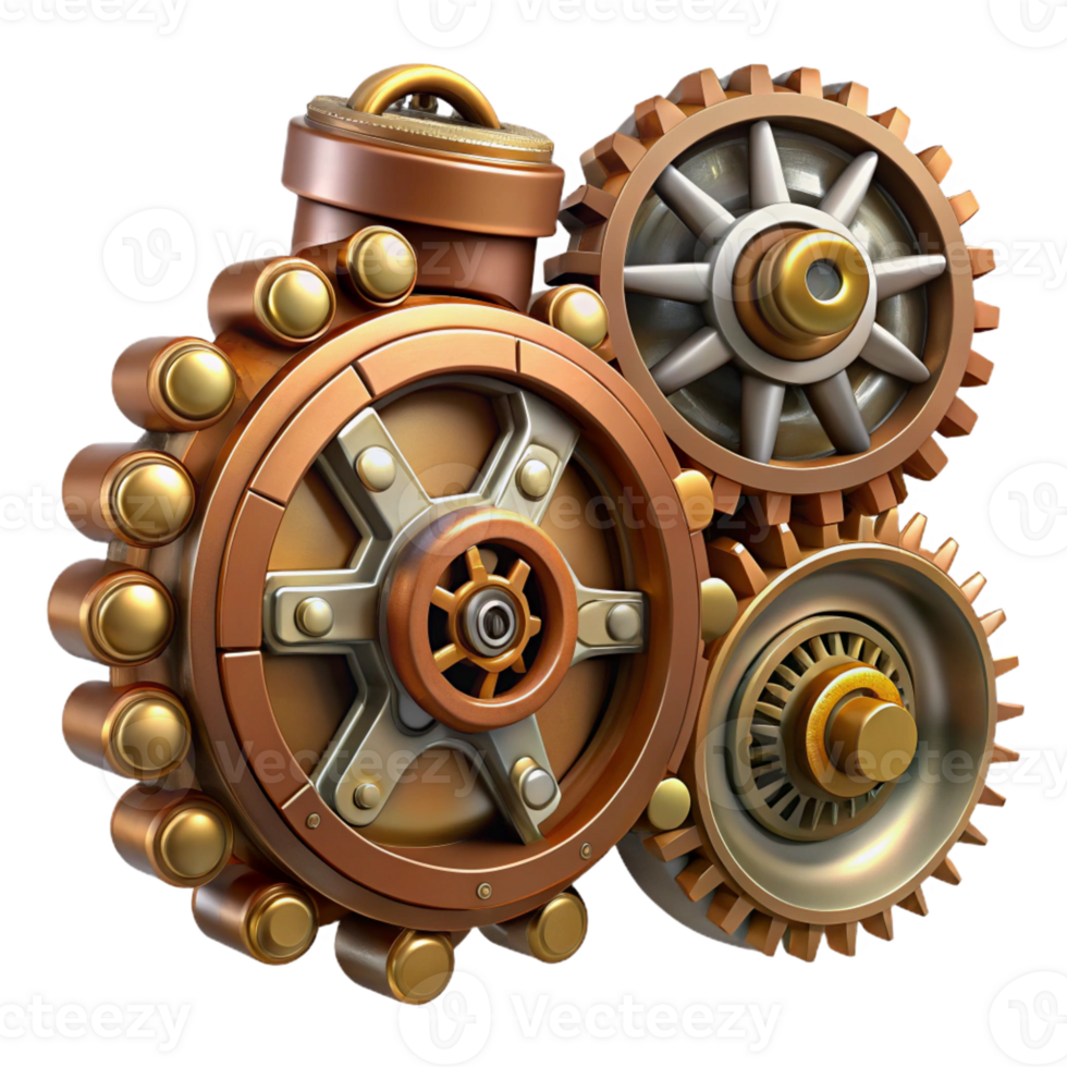 serene creative Steampunk gear set with various sizes and intricate details high quality png