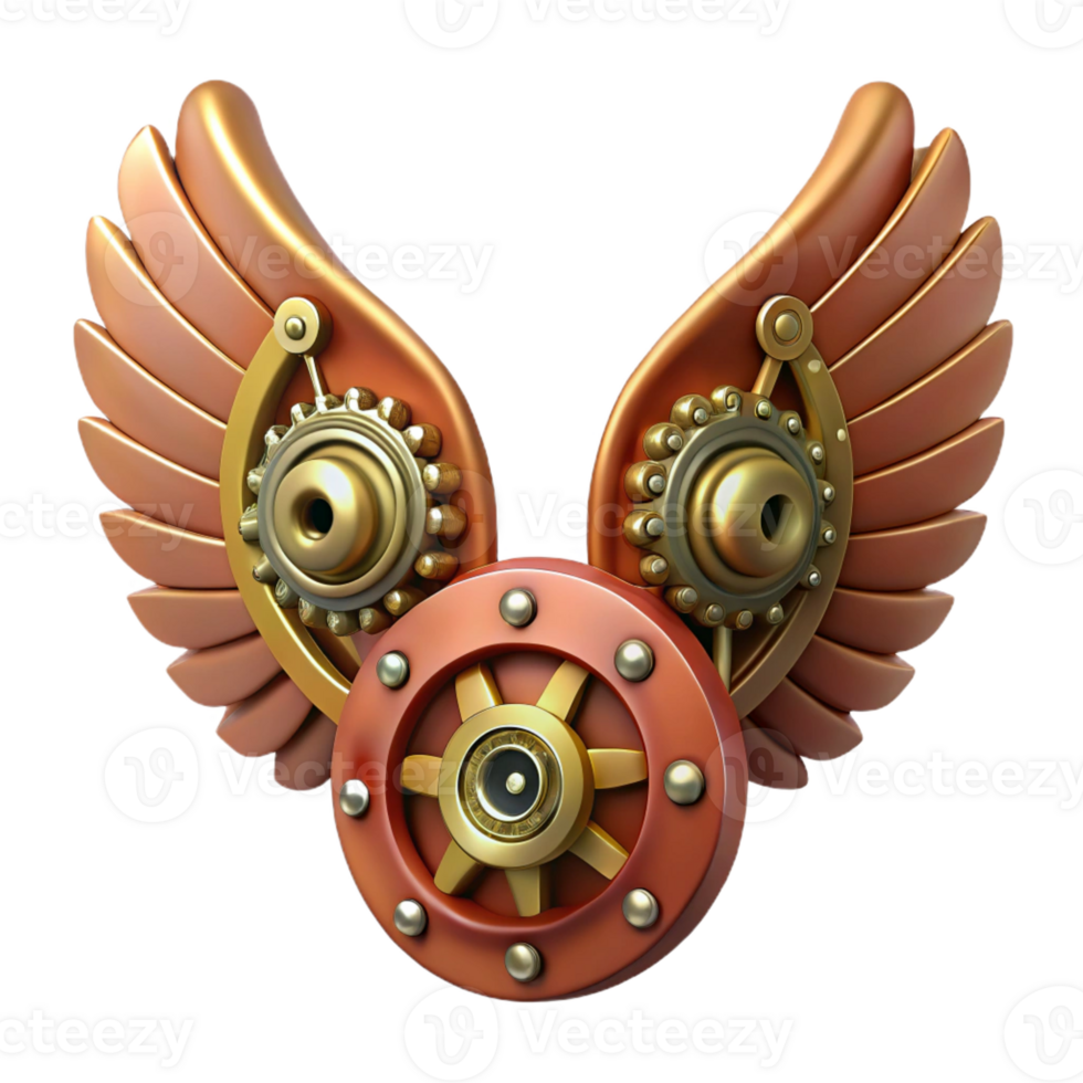 serene artistic Steampunk wings made of clockwork gears and leather straps 4K png