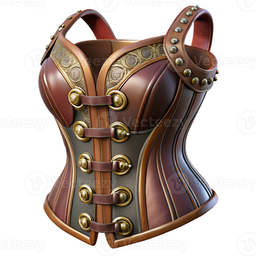 serene artistic Steampunk corset with metal clasps and intricate lace details high quality png