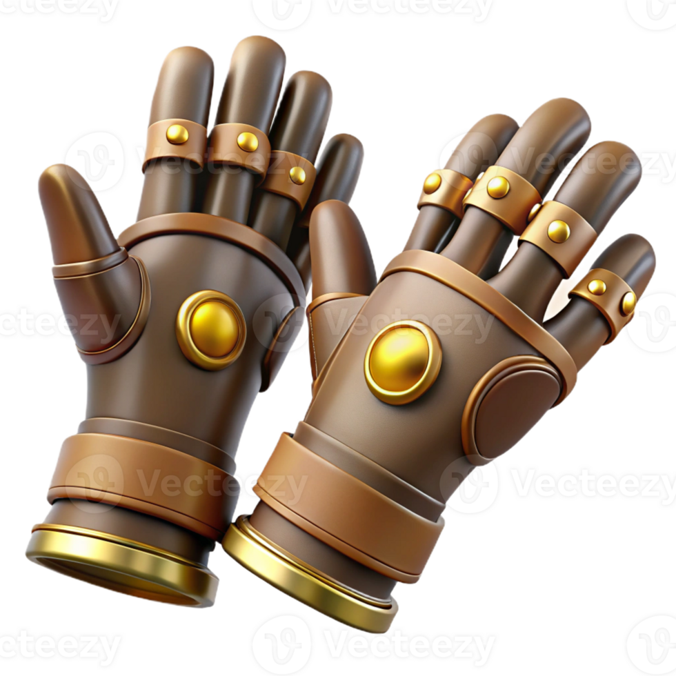 wonderful abstract Steampunk gloves with articulated brass finger joints professional png