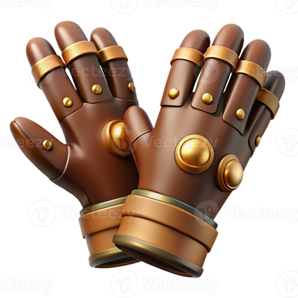 dramatic rustic Steampunk gloves with articulated brass finger joints high resolution png