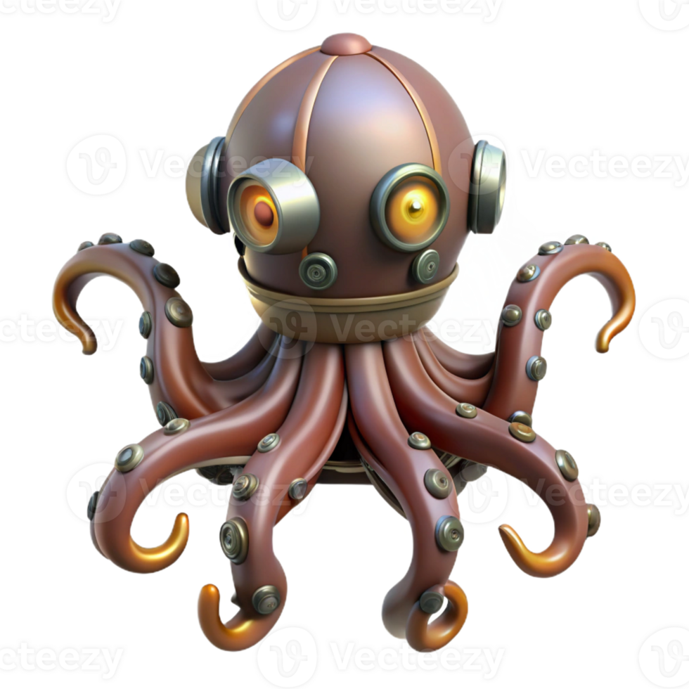impressive traditional Steampunk octopus automaton with articulated tentacles genuine png