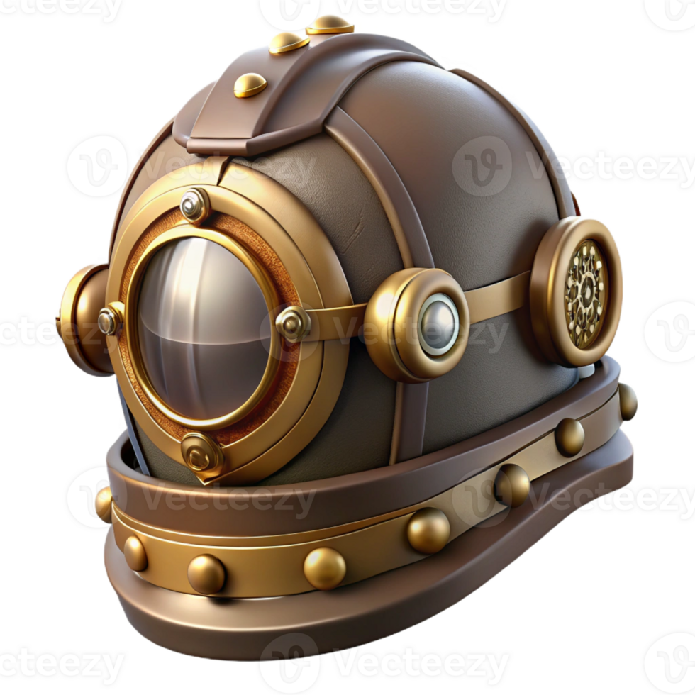vibrant traditional Steampunk helmet with a visor and brass accents authentic png