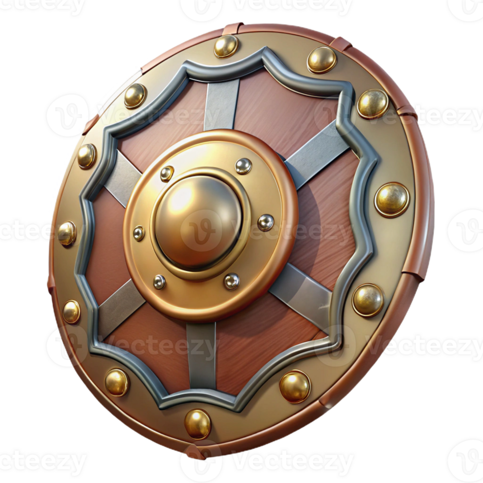 extraordinary abstract Steampunk shield with intricate engravings and a brass rim 4K png