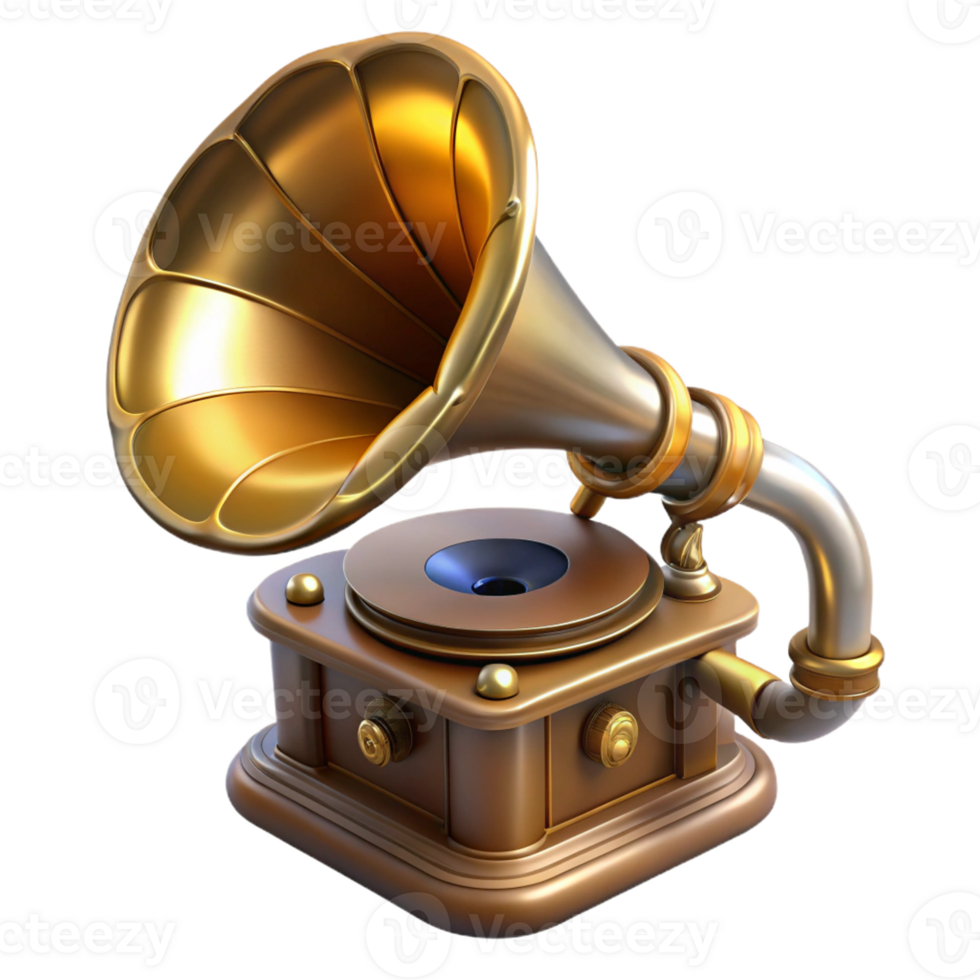 elegant artistic Steampunk gramophone with a brass horn and a hand crank original png
