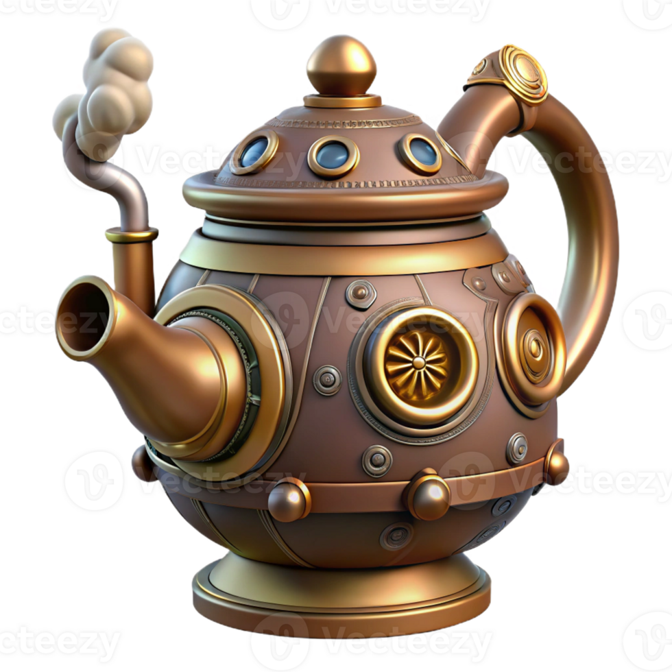 wonderful vintage Steampunk teapot with intricate carvings and a steam vent exclusive png