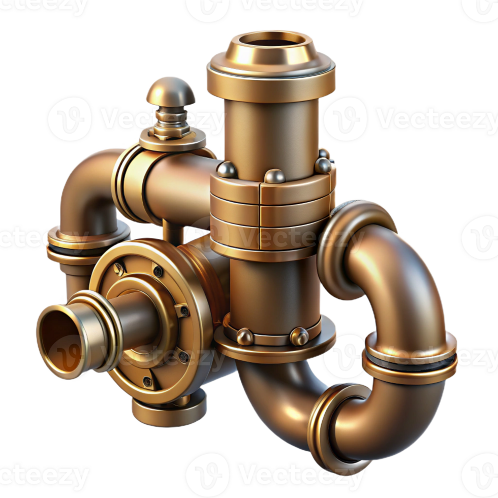 impressive contemporary Steampunk pipe, brass with intricate valves high resolution png