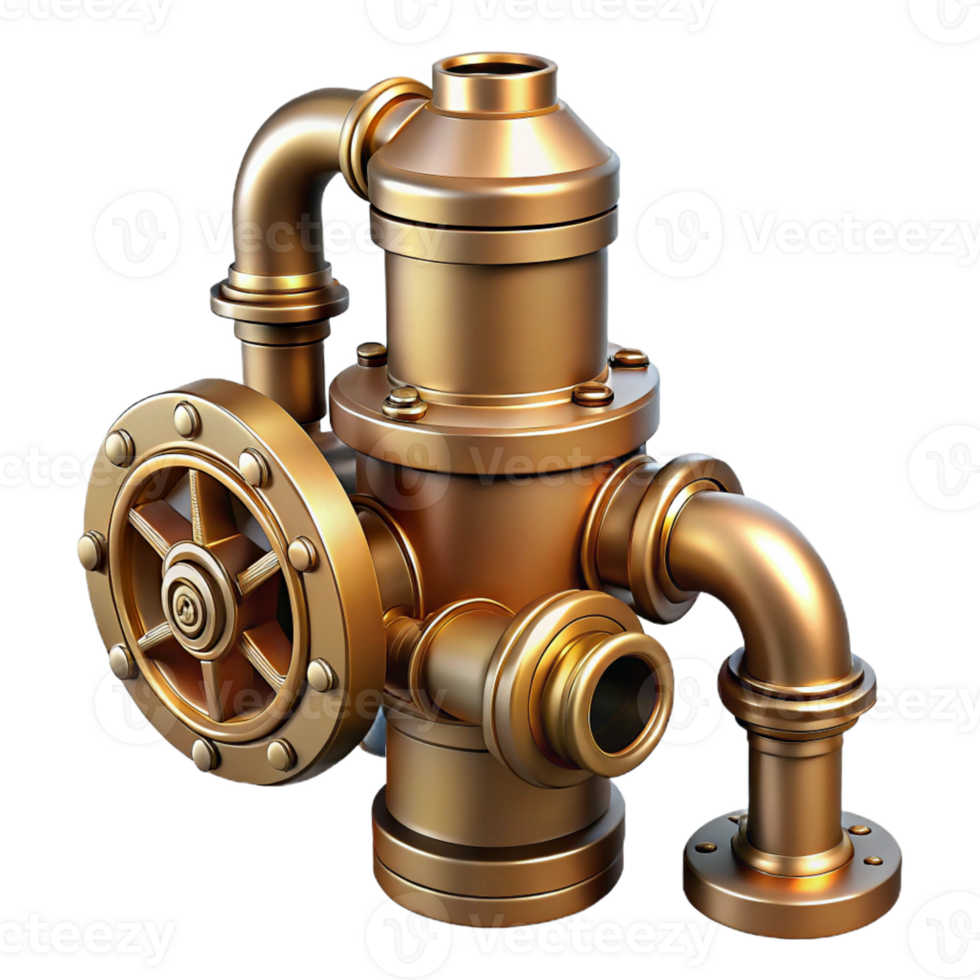 extraordinary minimalist Steampunk pipe, brass with intricate valves 4K png