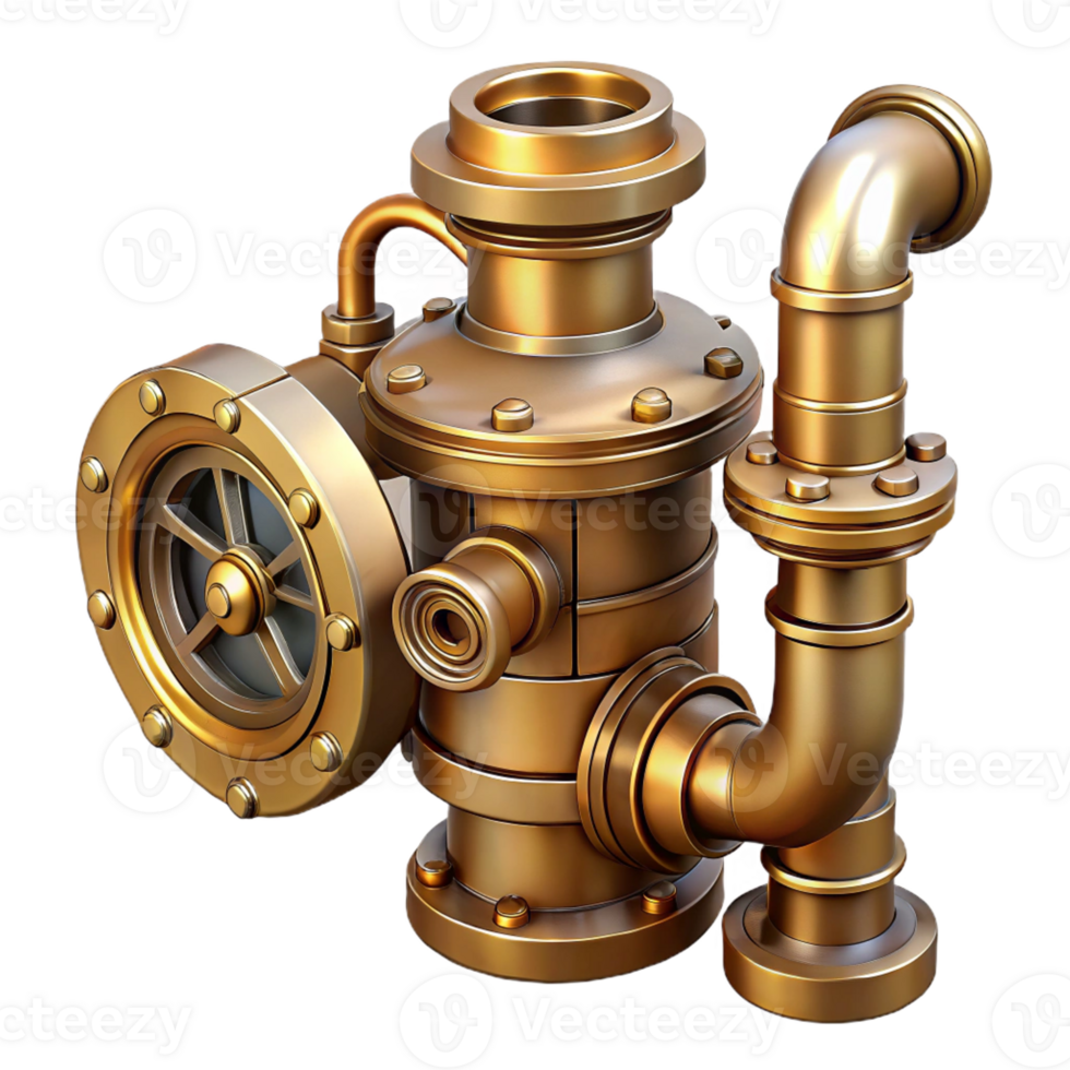 vibrant artistic Steampunk pipe, brass with intricate valves original png
