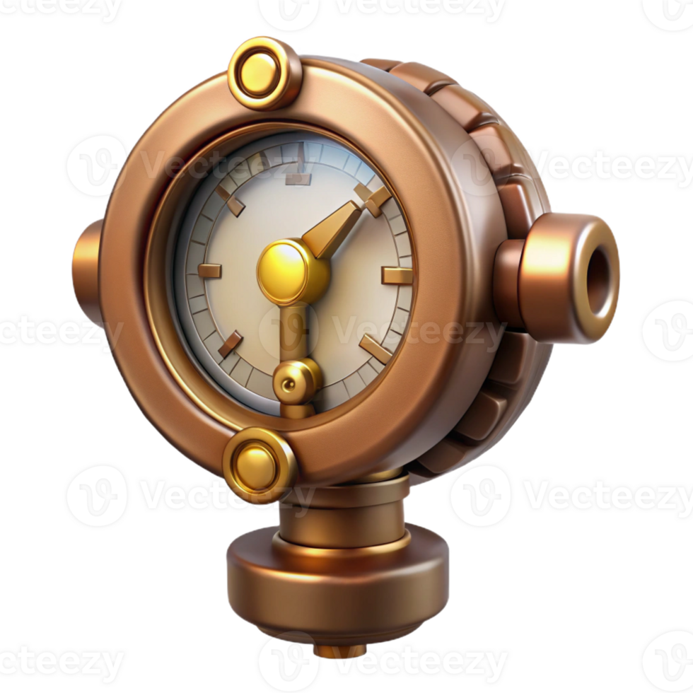 dramatic classic Steampunk gauge, with a brass dial and intricate markings high quality png