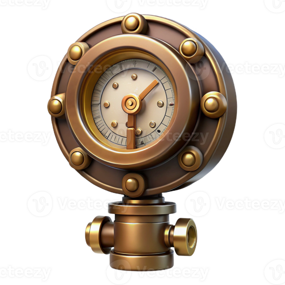 vibrant abstract Steampunk gauge, with a brass dial and intricate markings exclusive png