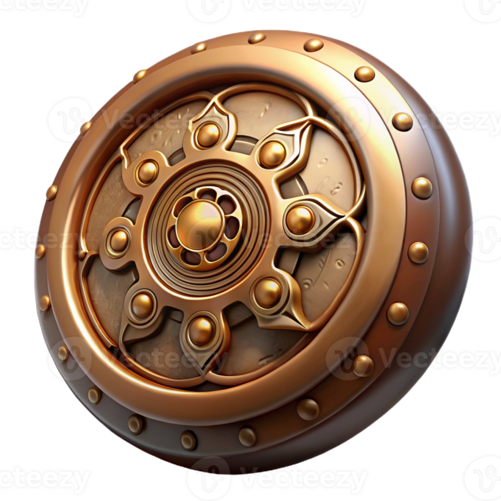 magnificent artistic Steampunk button, large and round with intricate engravings professional png