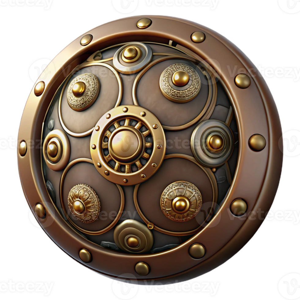 impressive rustic Steampunk button, large and round with intricate engravings premium png