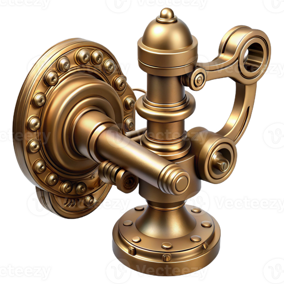 stunning artistic Steampunk lever, ornate brass with intricate detailing authentic png