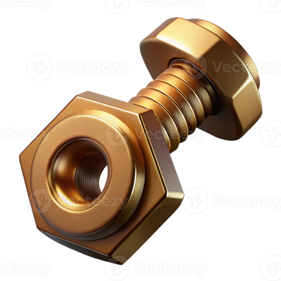 vibrant classic Steampunk bolt, large and brass with a hexagonal head 4K png