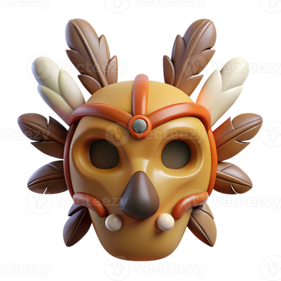 wonderful artistic A stylized tribal mask with feathers and bone details authentic png