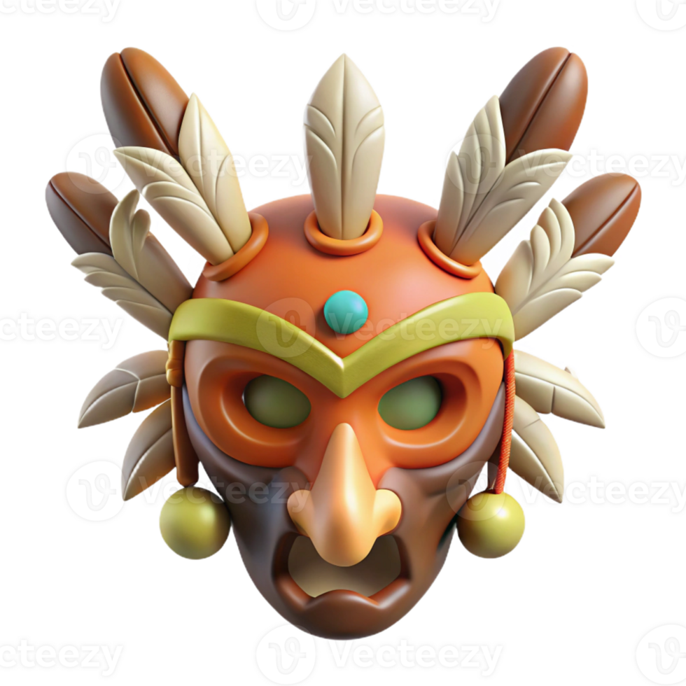 vibrant contemporary A stylized tribal mask with feathers and bone details authentic png