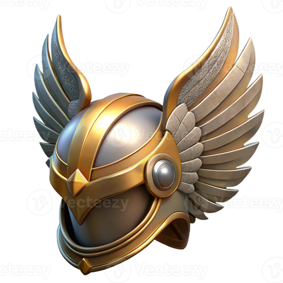 wonderful traditional A winged helmet with intricate metalwork high quality png