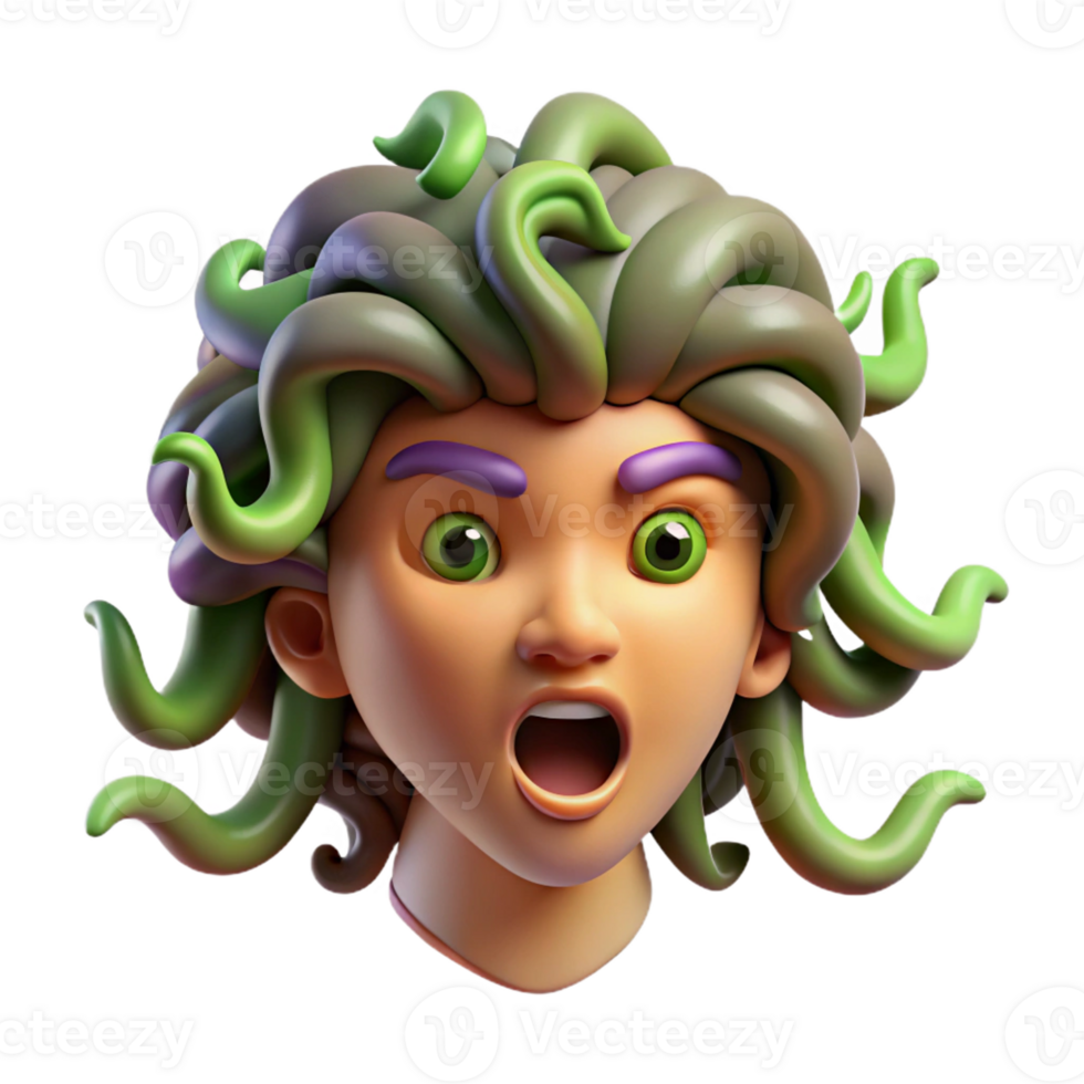 dramatic minimalist A fearsome Medusa head with snakes for hair authentic png