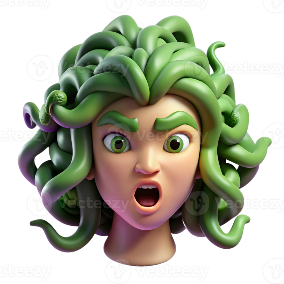 impressive rustic A fearsome Medusa head with snakes for hair high quality png