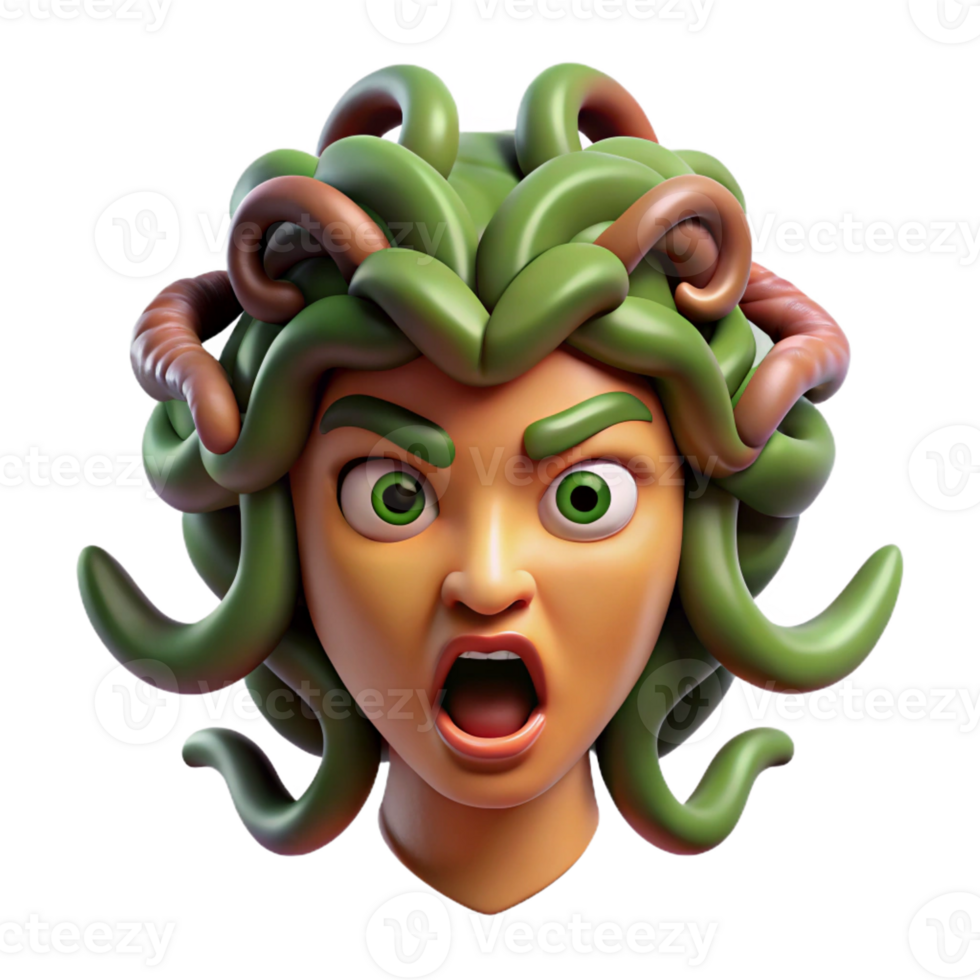 impressive vintage A fearsome Medusa head with snakes for hair professional png