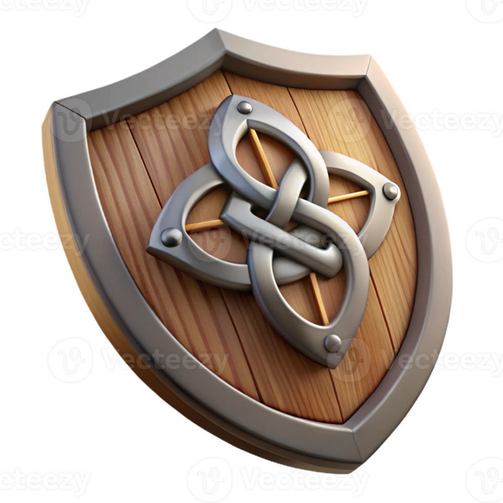 elegant contemporary A wooden shield with a Celtic knot design original png