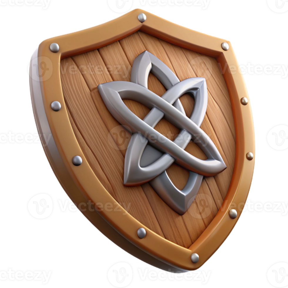 wonderful artistic A wooden shield with a Celtic knot design exclusive png