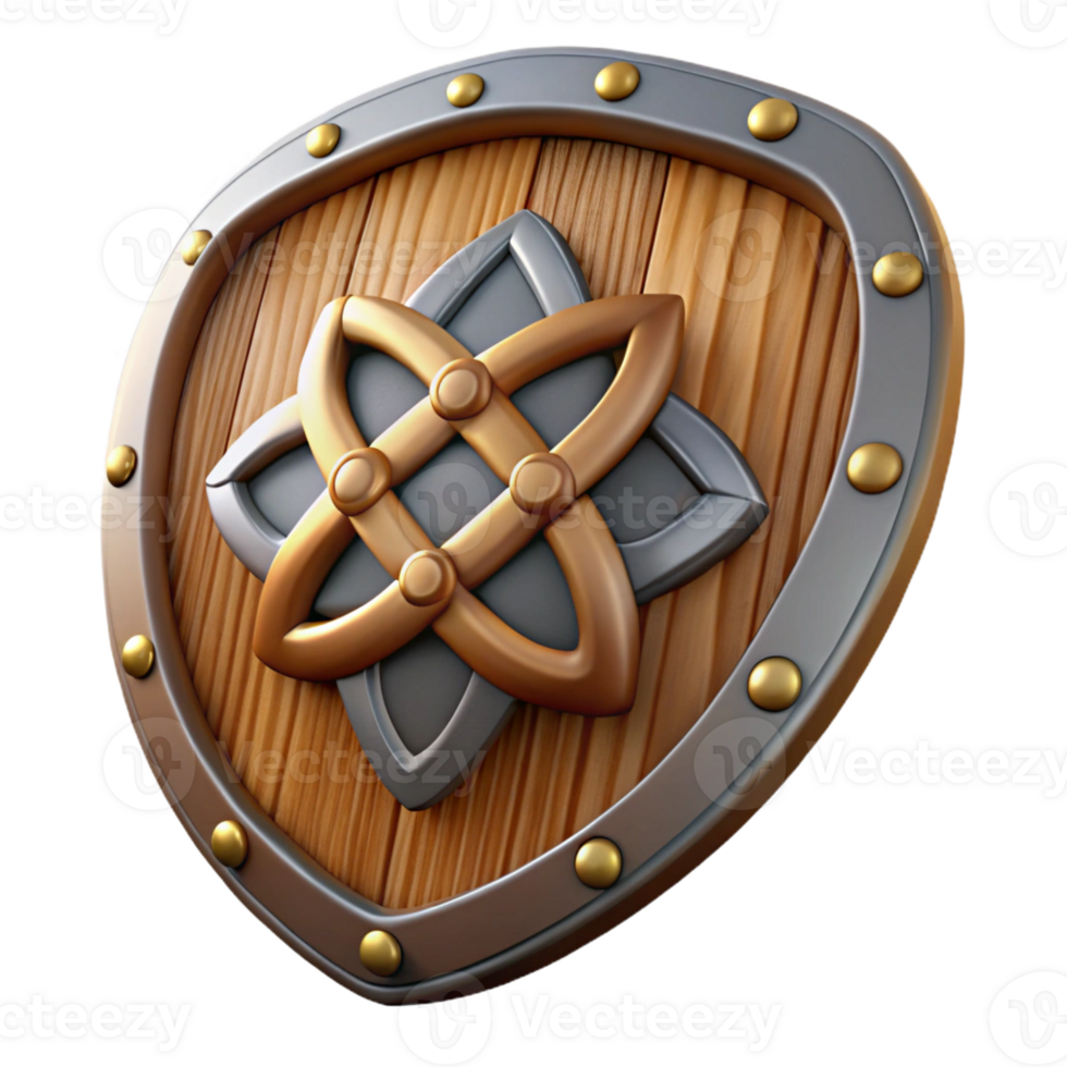 dramatic traditional A wooden shield with a Celtic knot design exclusive png